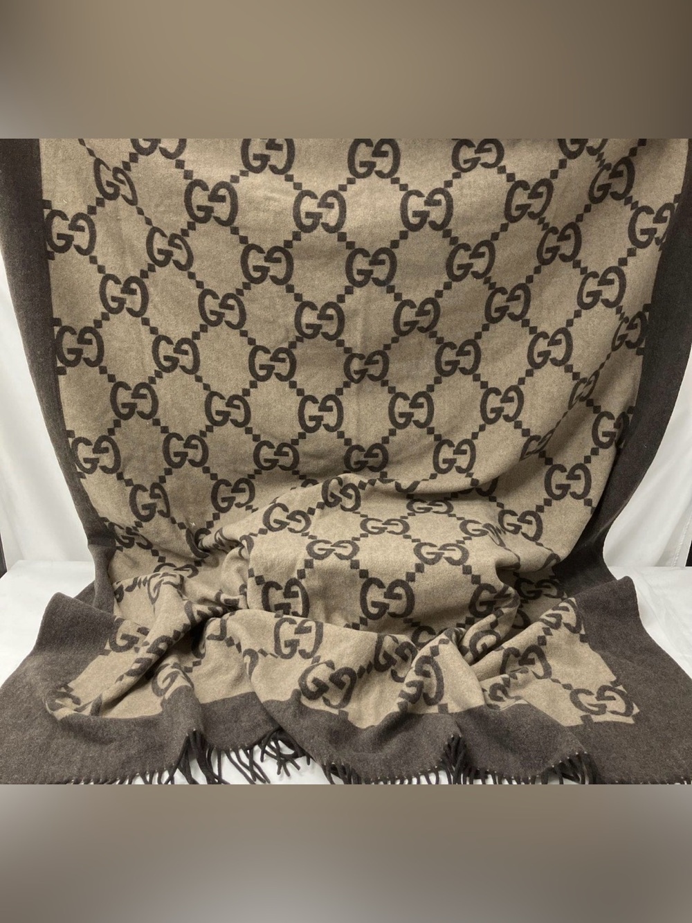Gucci Taupe and Dark Brown GG Monogram Throw